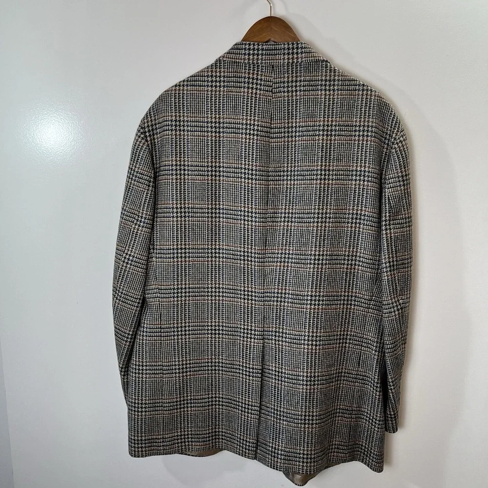 Lands End Mens Lambswool Plaid Blazer Jacket XL 46R Dark Academia Heritage